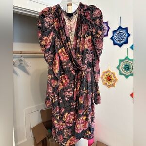 Ted Baker Black Floral Mini Dress with Pink and Gold Print